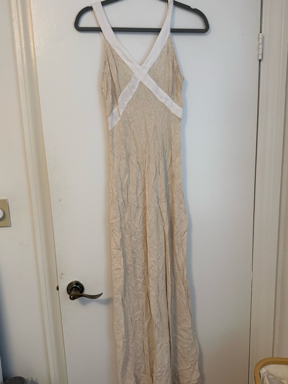 Monteau Cream Maxi Dress with White Strap Cross-Back